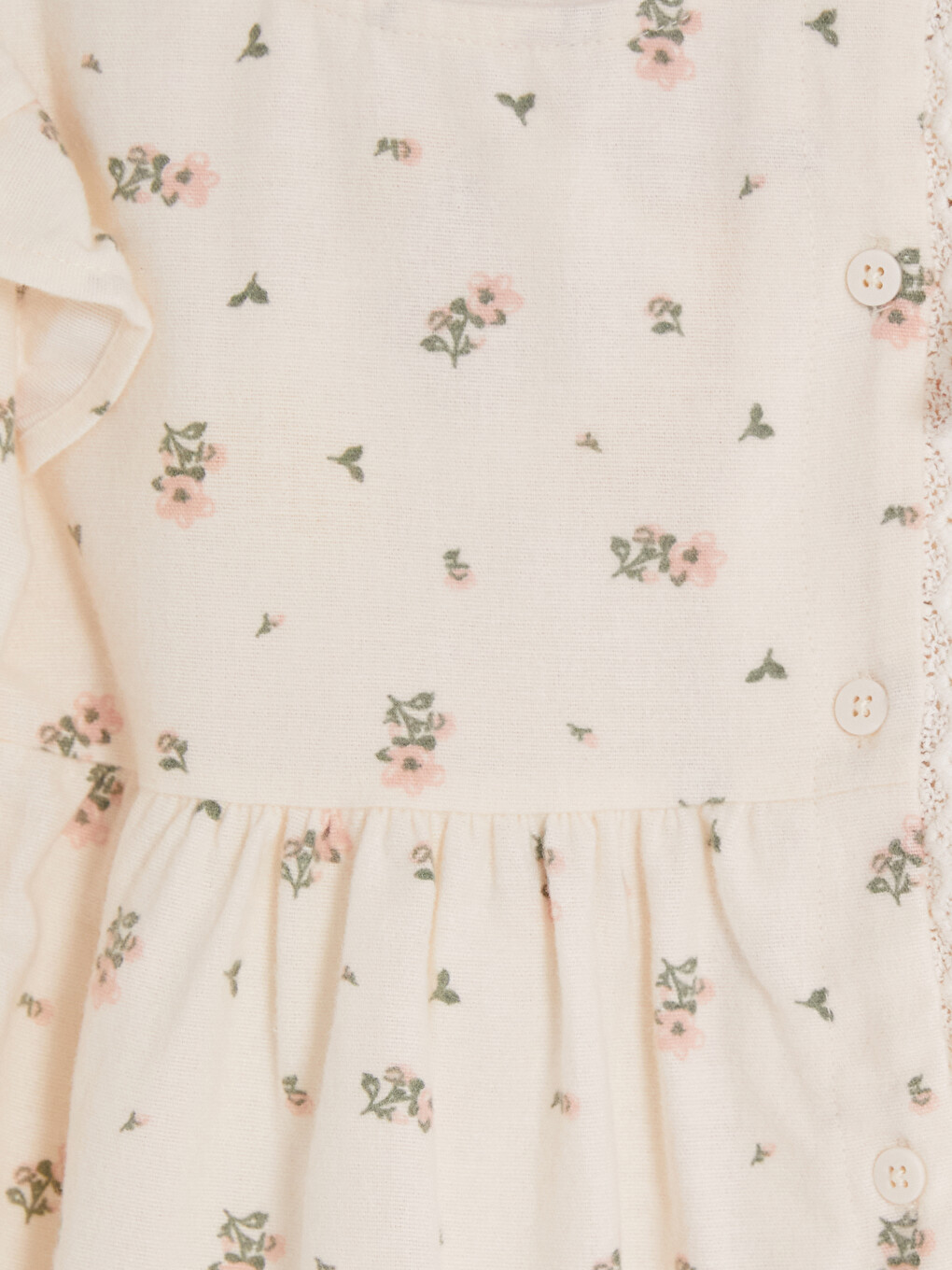 Ekru Çiçekli Gabardin Kız Bebek Elbise-1