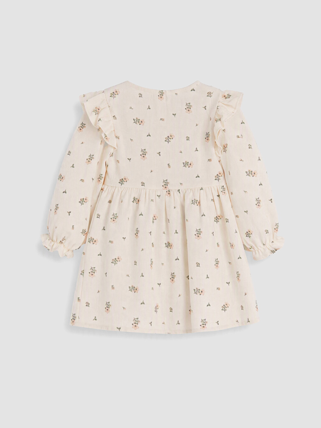 Ekru Çiçekli Gabardin Kız Bebek Elbise-2