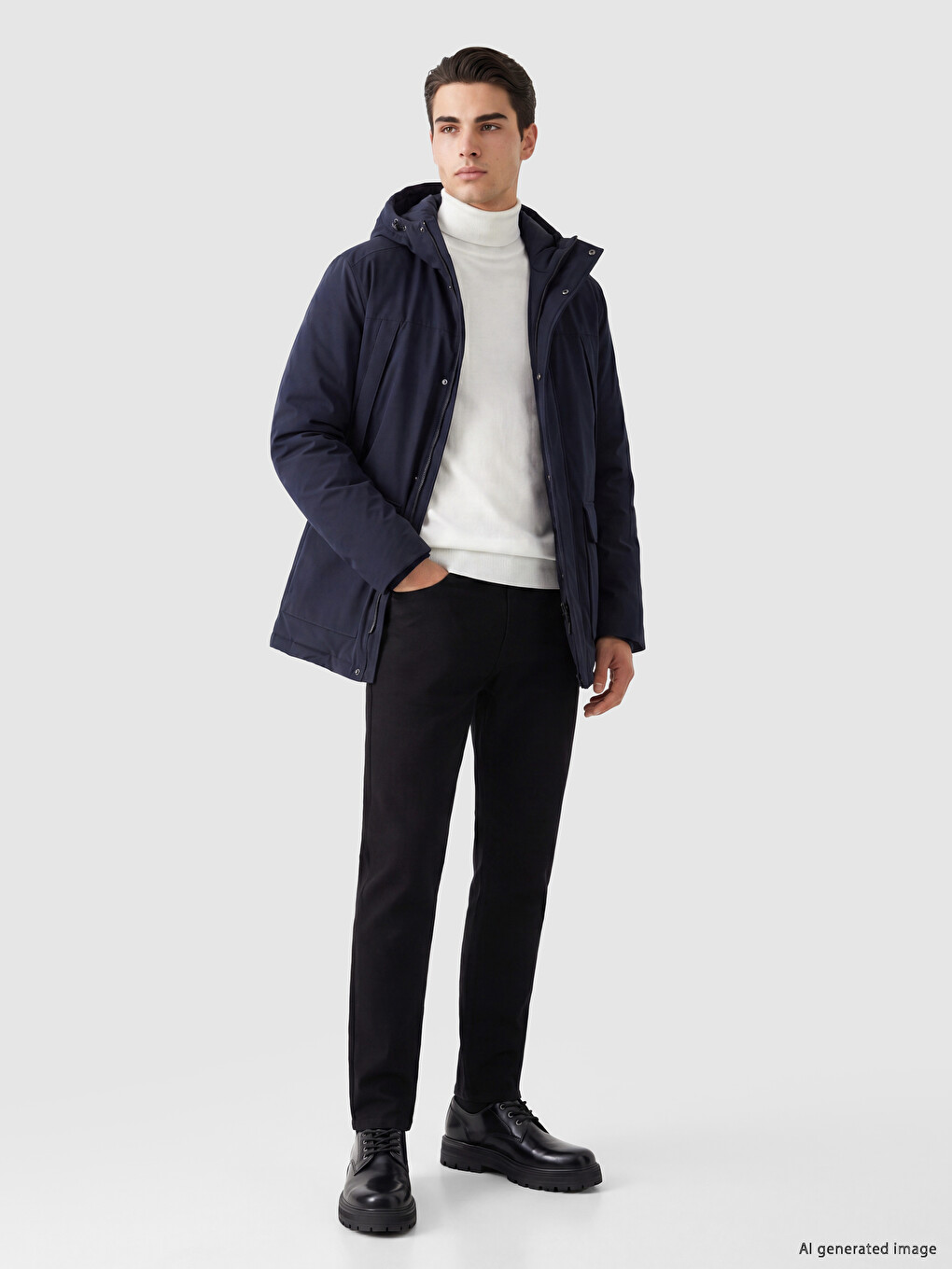 Lacivert Regular Fit Kapüşonlu Erkek Şişme Mont-1