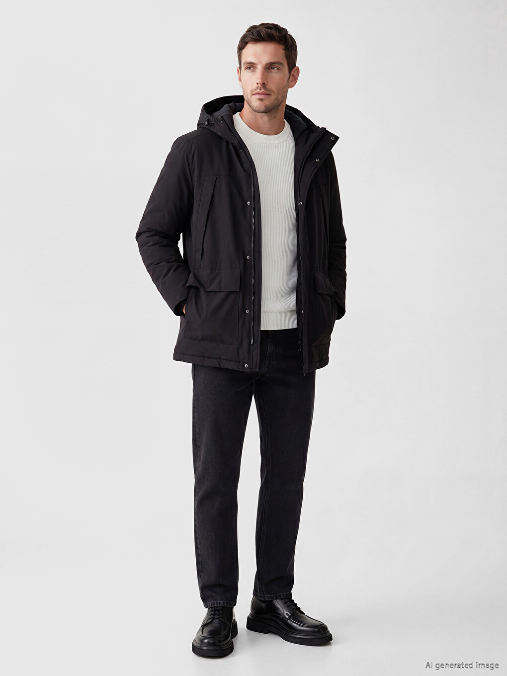Siyah Regular Fit Kapüşonlu Erkek Şişme Mont-1