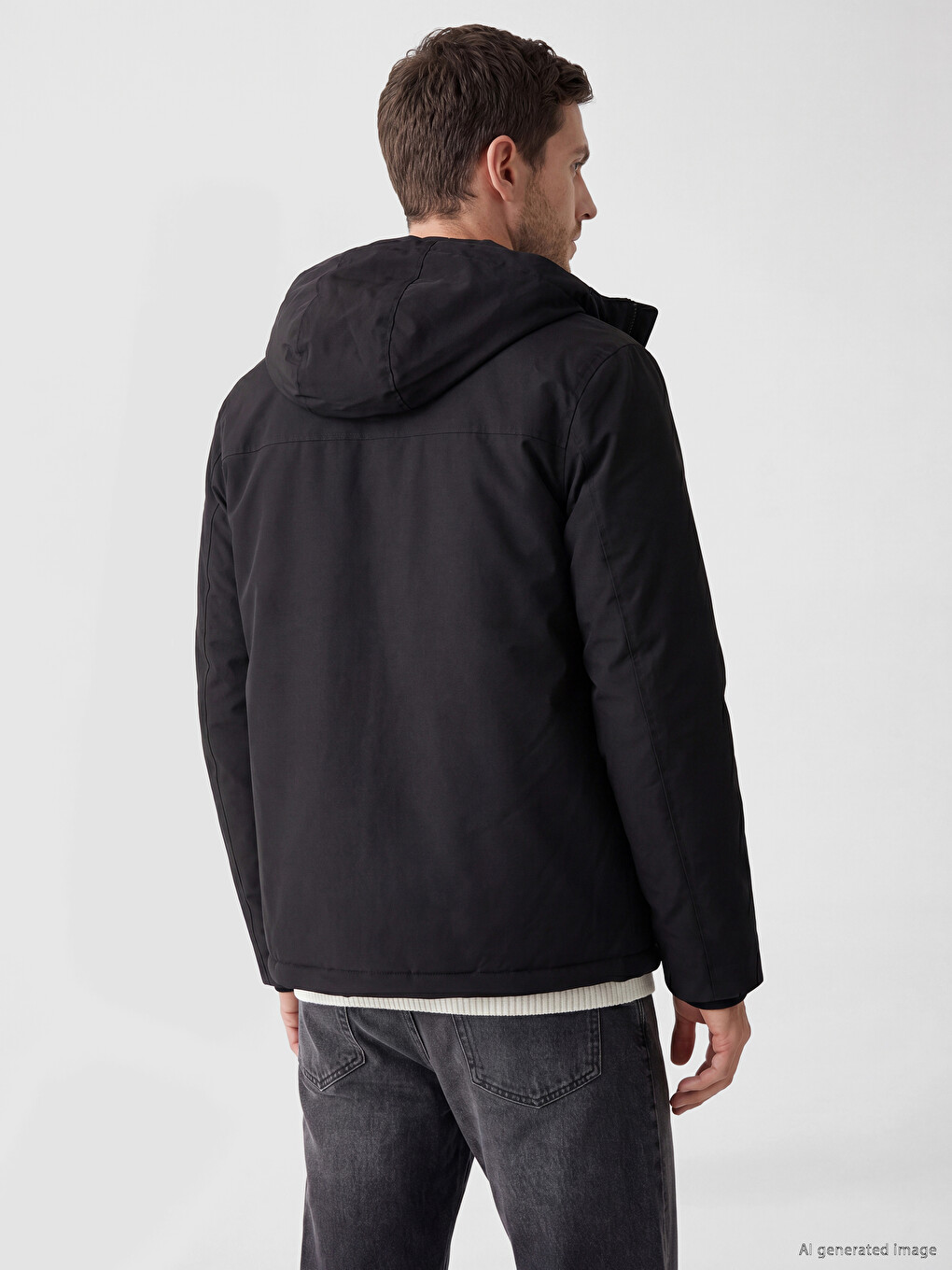 Siyah Regular Fit Kapüşonlu Erkek Şişme Mont-2