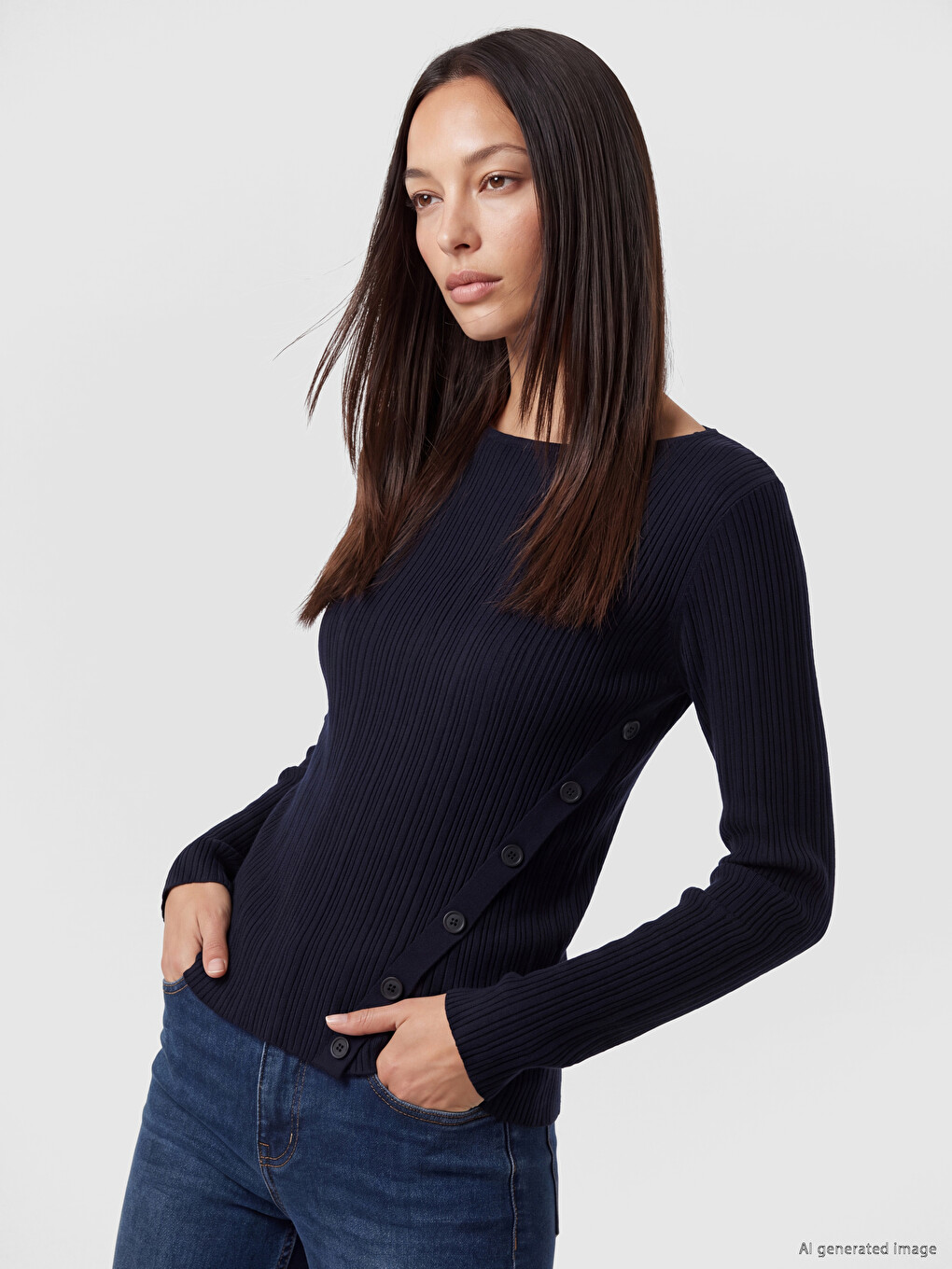 Boat Neck Button Detailed Women's Knitwear Sweater