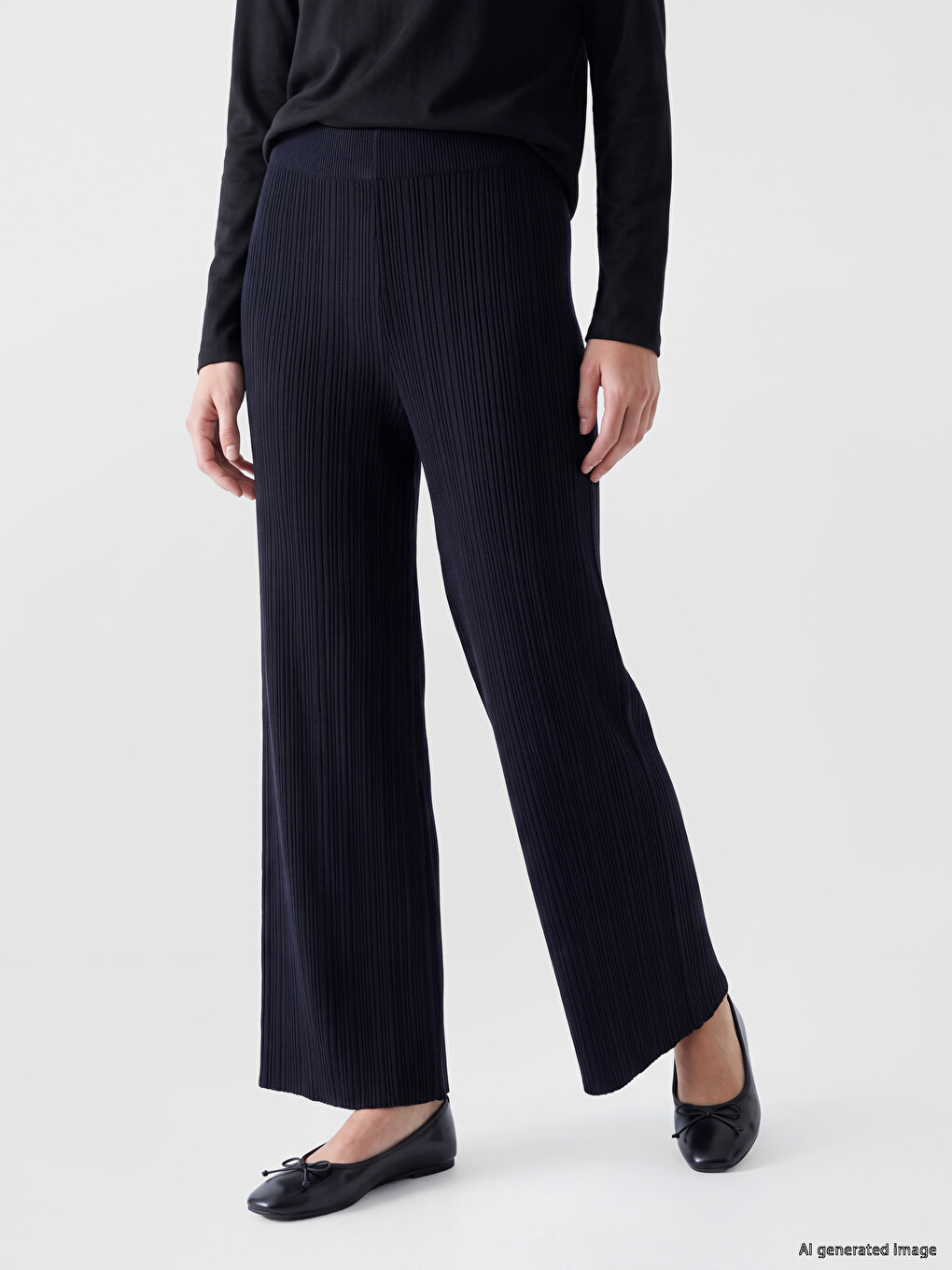 Elastic Waist Women's Ribbed Knitwear Trousers-1