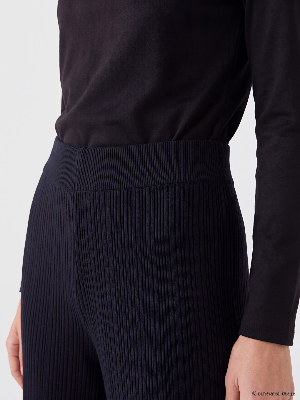 Elastic Waist Women's Ribbed Knitwear Trousers-2