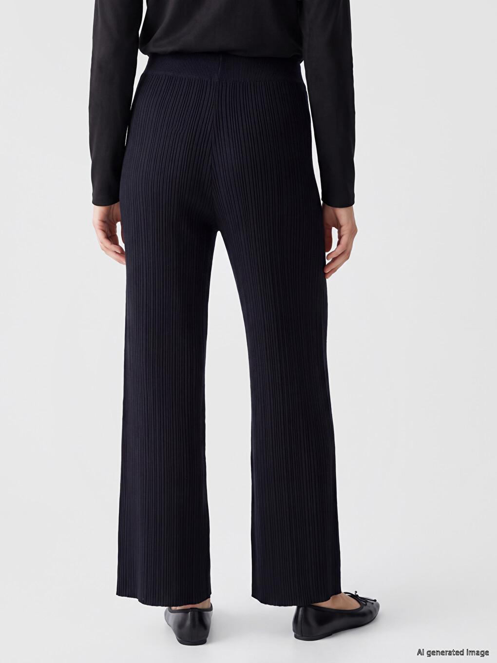 Elastic Waist Women's Ribbed Knitwear Trousers-3