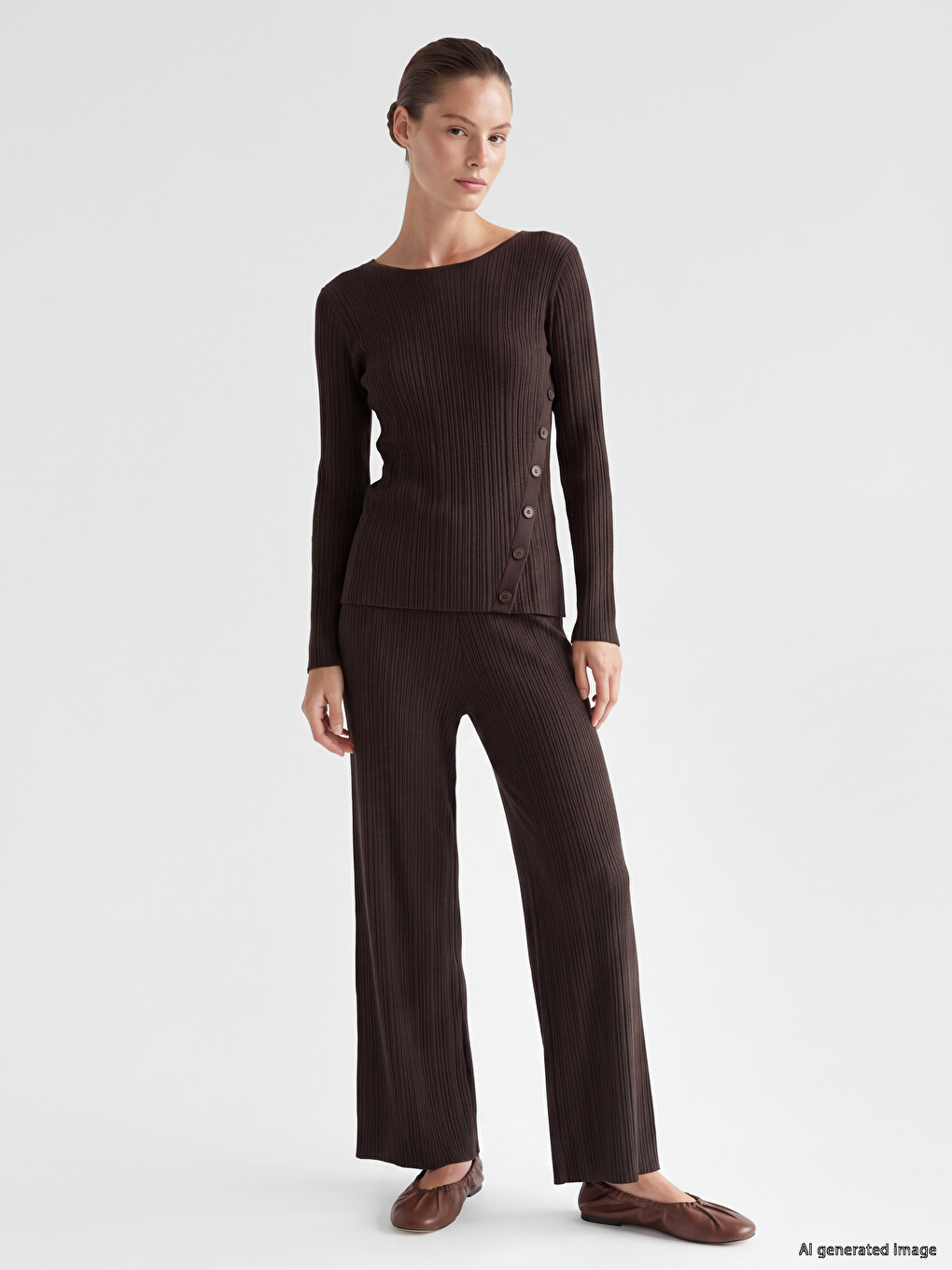 Elastic Waist Women's Ribbed Knitwear Trousers