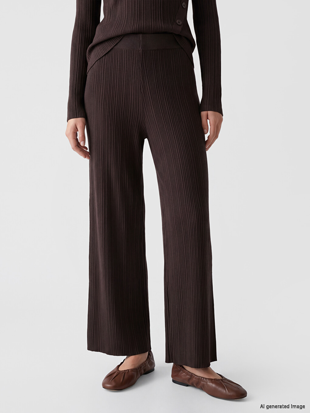 Elastic Waist Women's Ribbed Knitwear Trousers-1