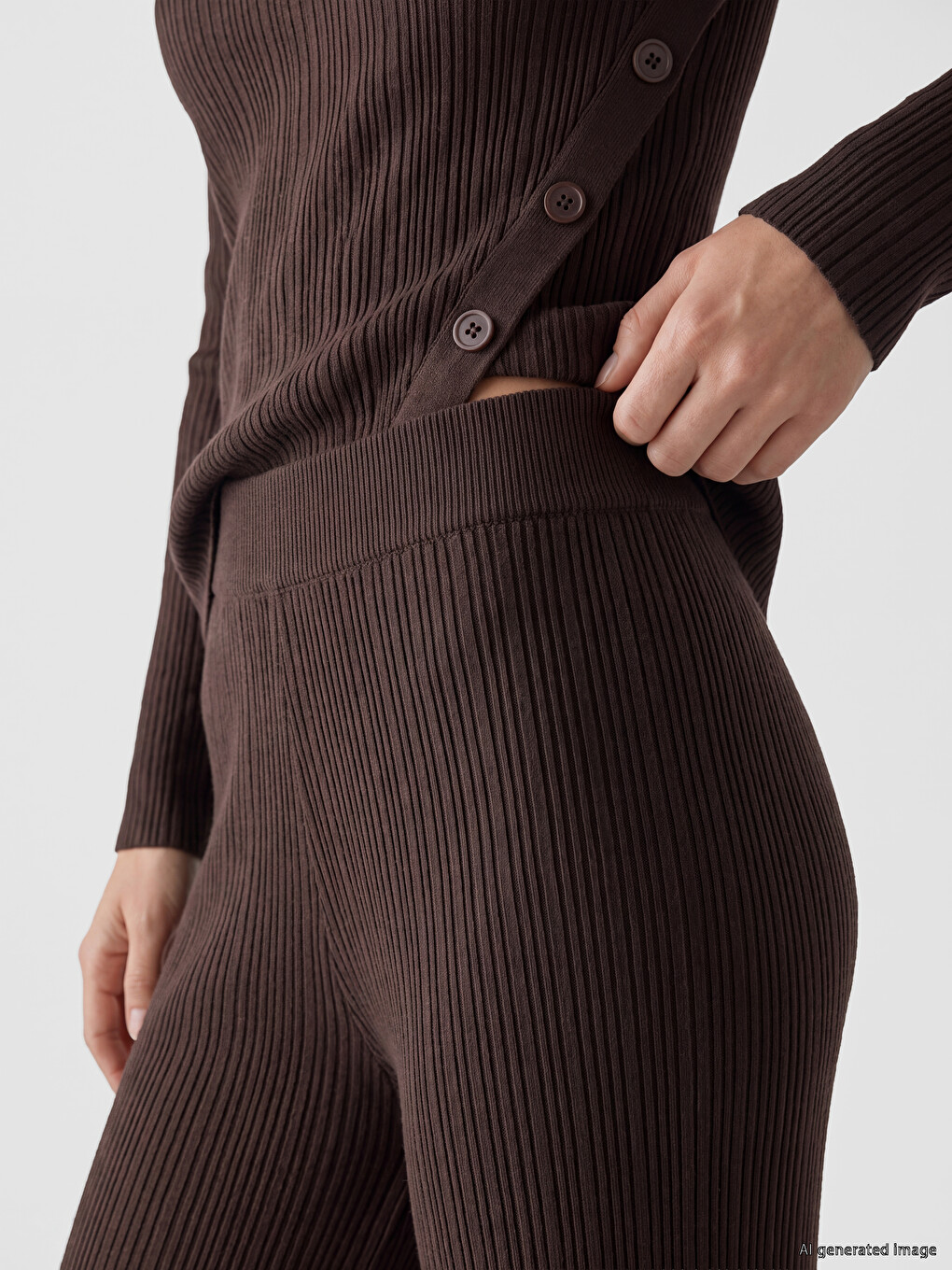 Elastic Waist Women's Ribbed Knitwear Trousers-2