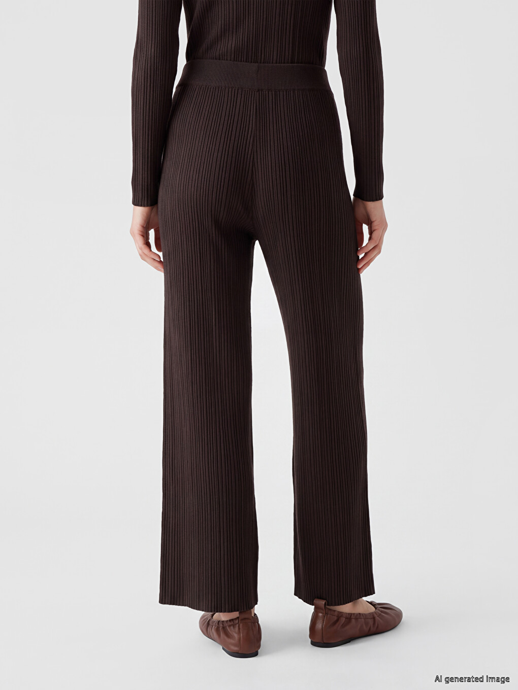Elastic Waist Women's Ribbed Knitwear Trousers-3
