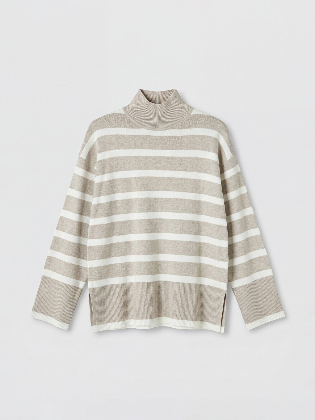 Half Mock Turtleneck Striped Women's Knitwear Sweater-4