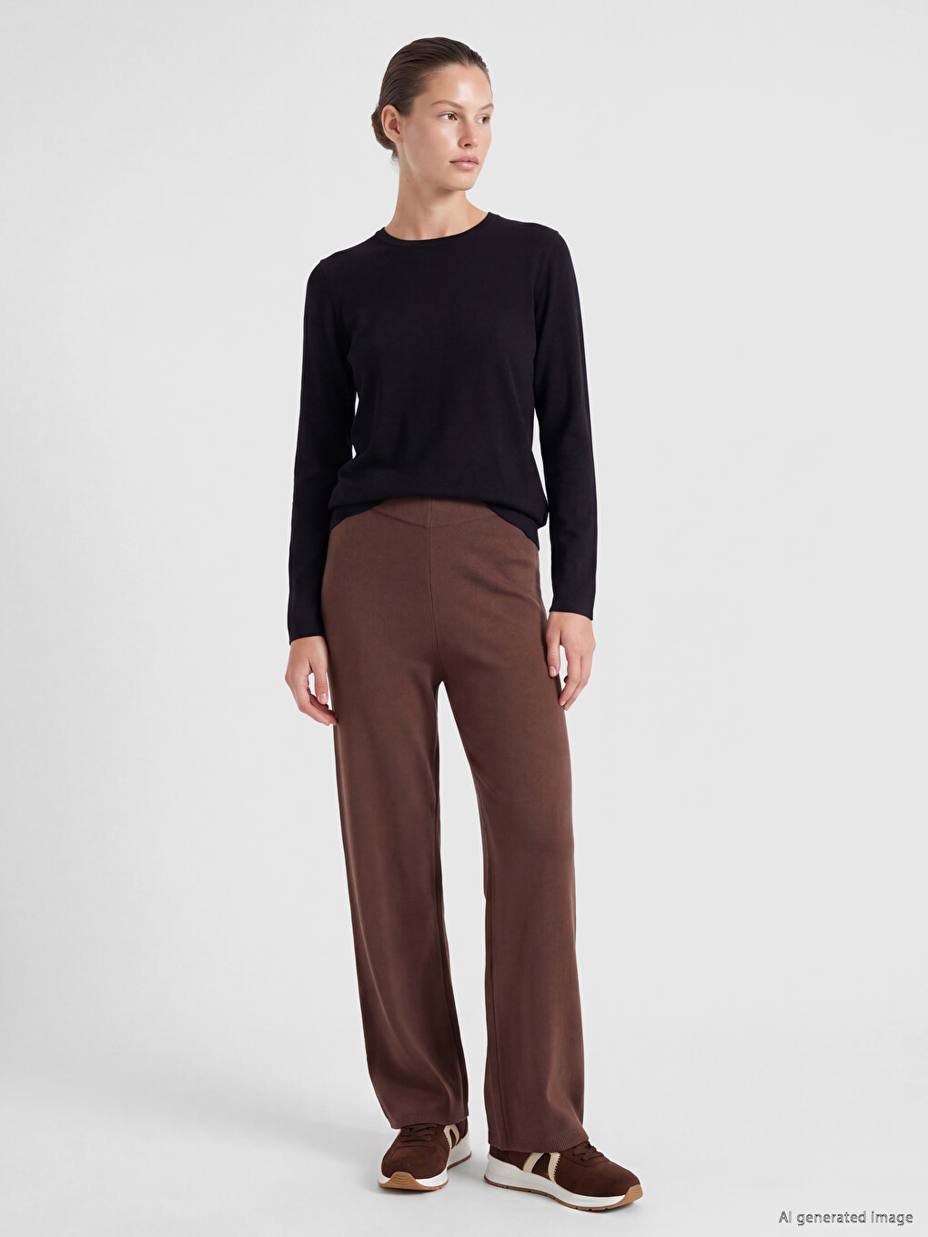 Pantaloni Tricot Femeie Cu Talie Elastică