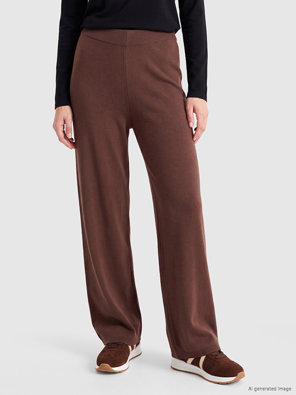 Pantaloni Tricot Femeie Cu Talie Elastică-1