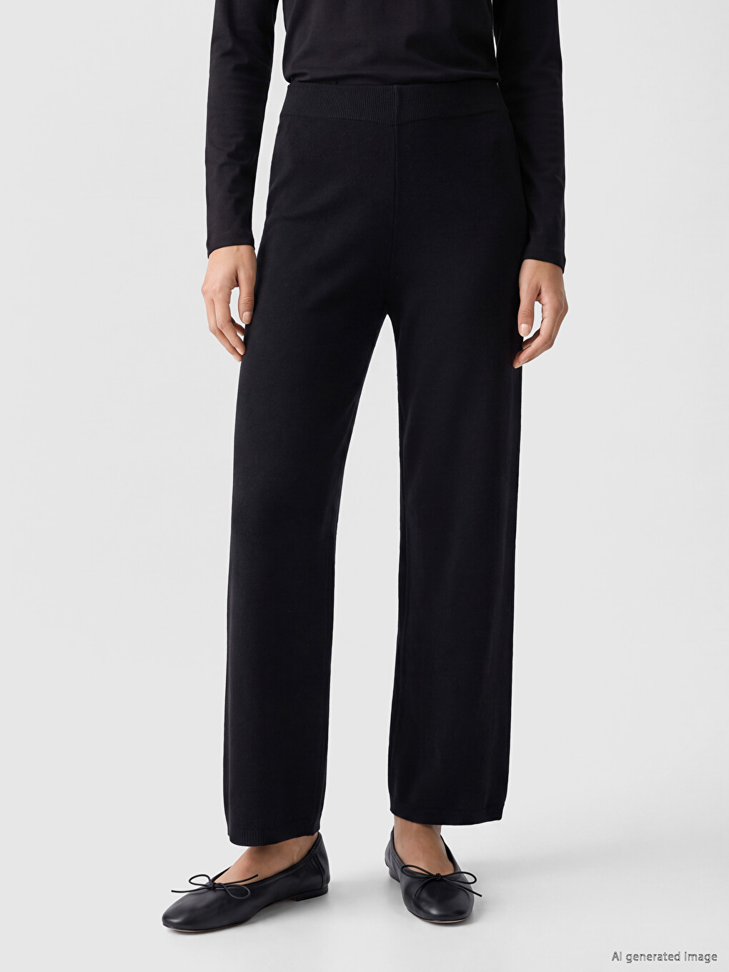 Pantaloni Tricot Femeie Cu Talie Elastică-1