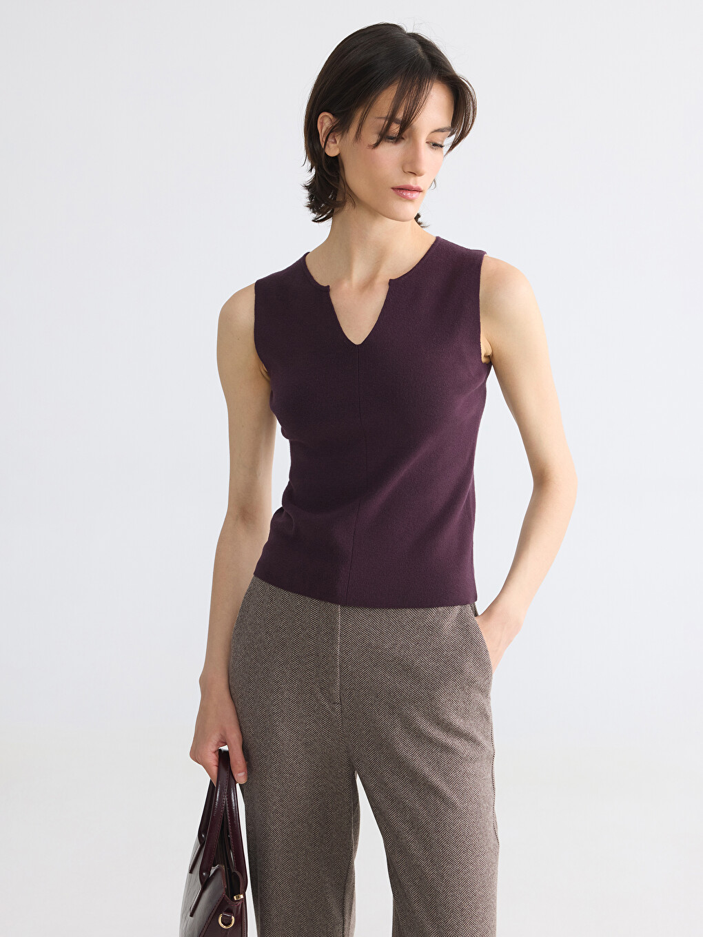 V Neck Women's Knitwear Tank Top