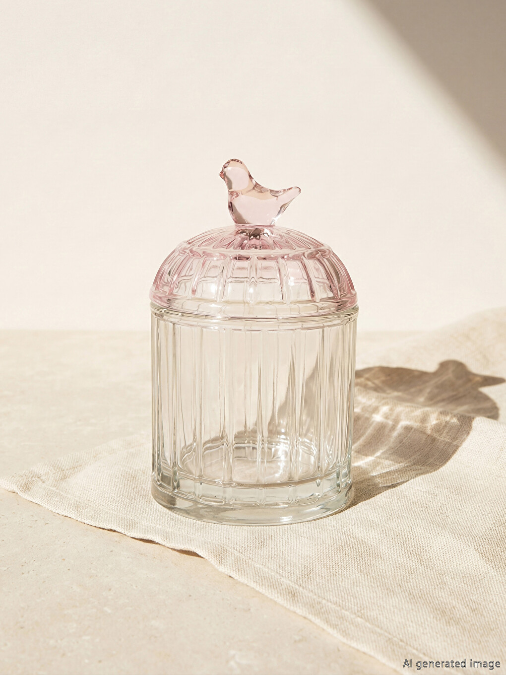 Bird Figured Glass Lidded Sugar Bowl 295 Ml