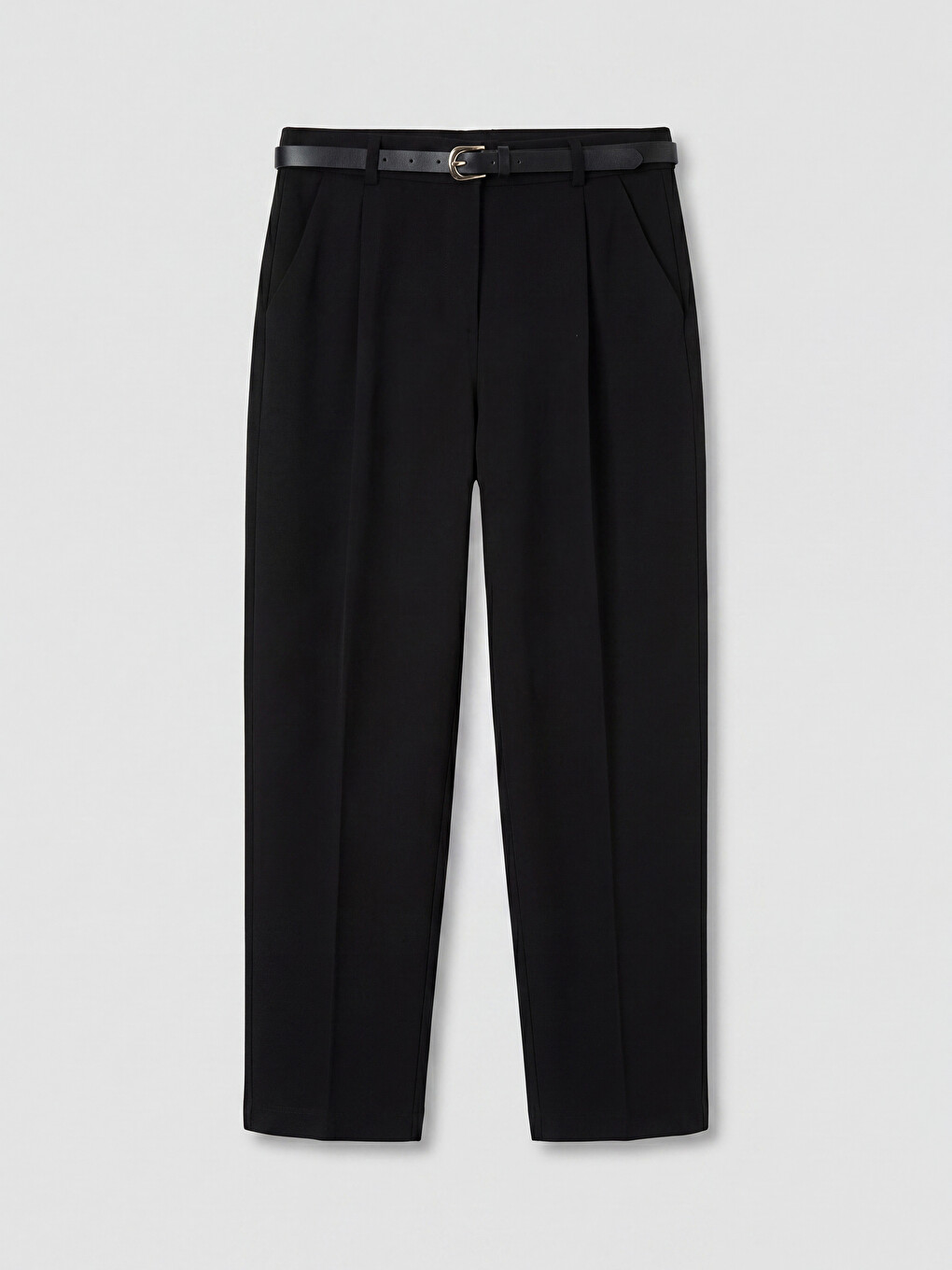 Pantalon Tailleur Plissé Cigarette Ceinturé Femme-4