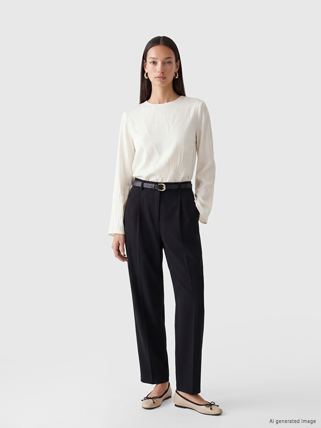 Pantalon Tailleur Plissé Cigarette Ceinturé Femme