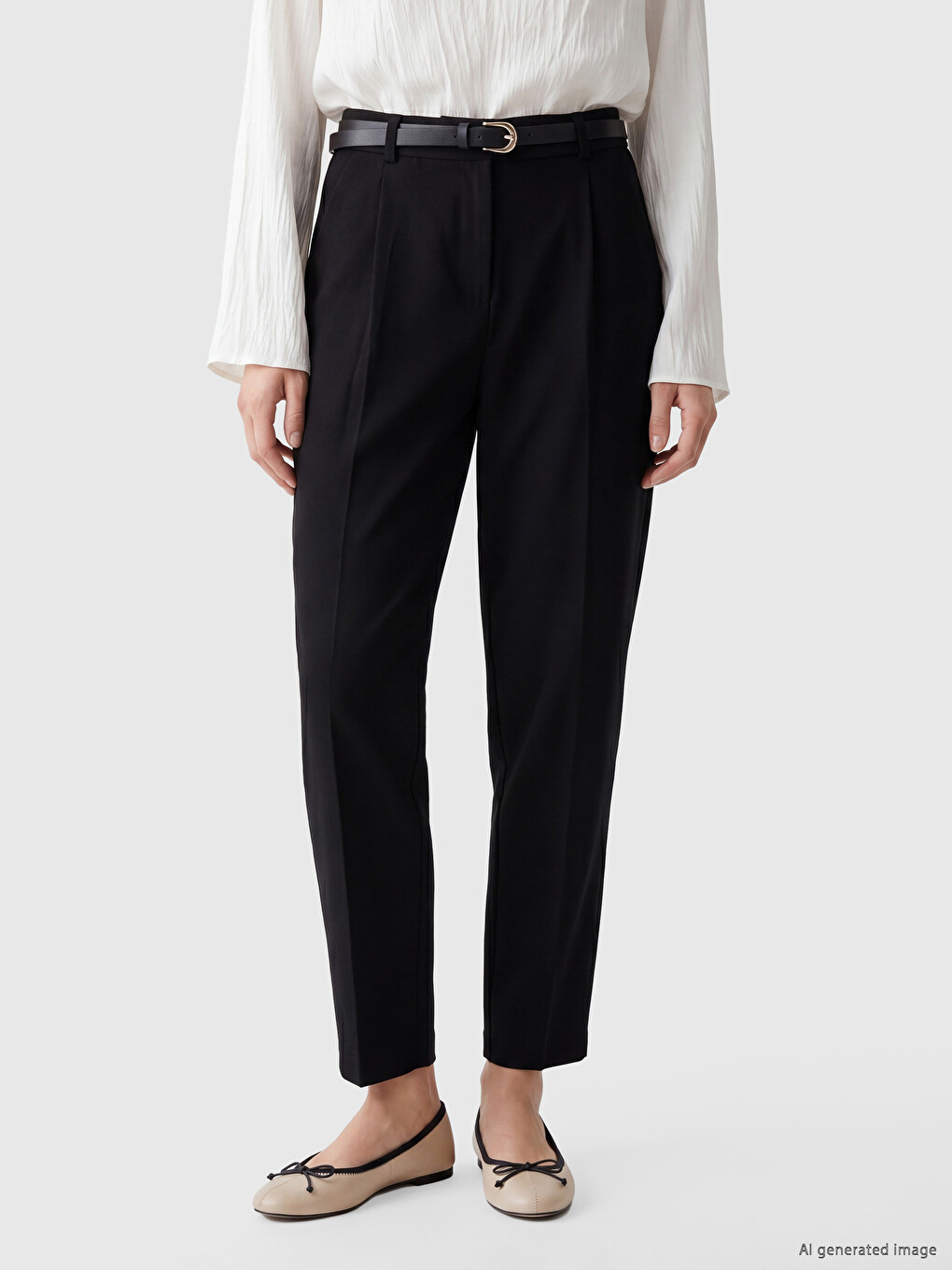 Pantalon Tailleur Plissé Cigarette Ceinturé Femme-1