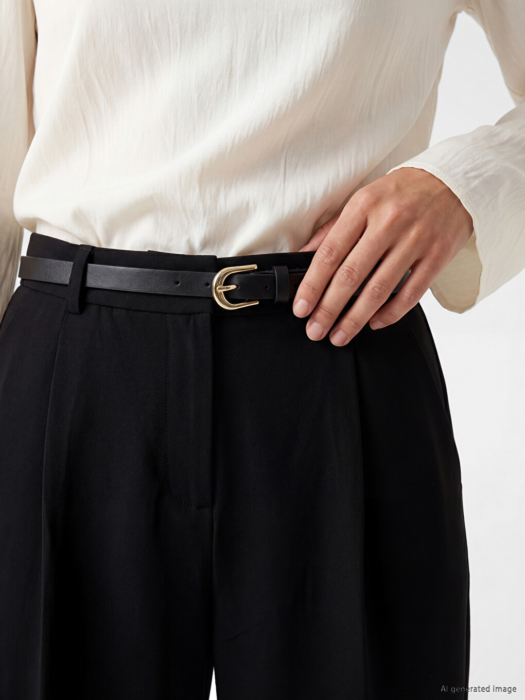 Pantalon Tailleur Plissé Cigarette Ceinturé Femme-2
