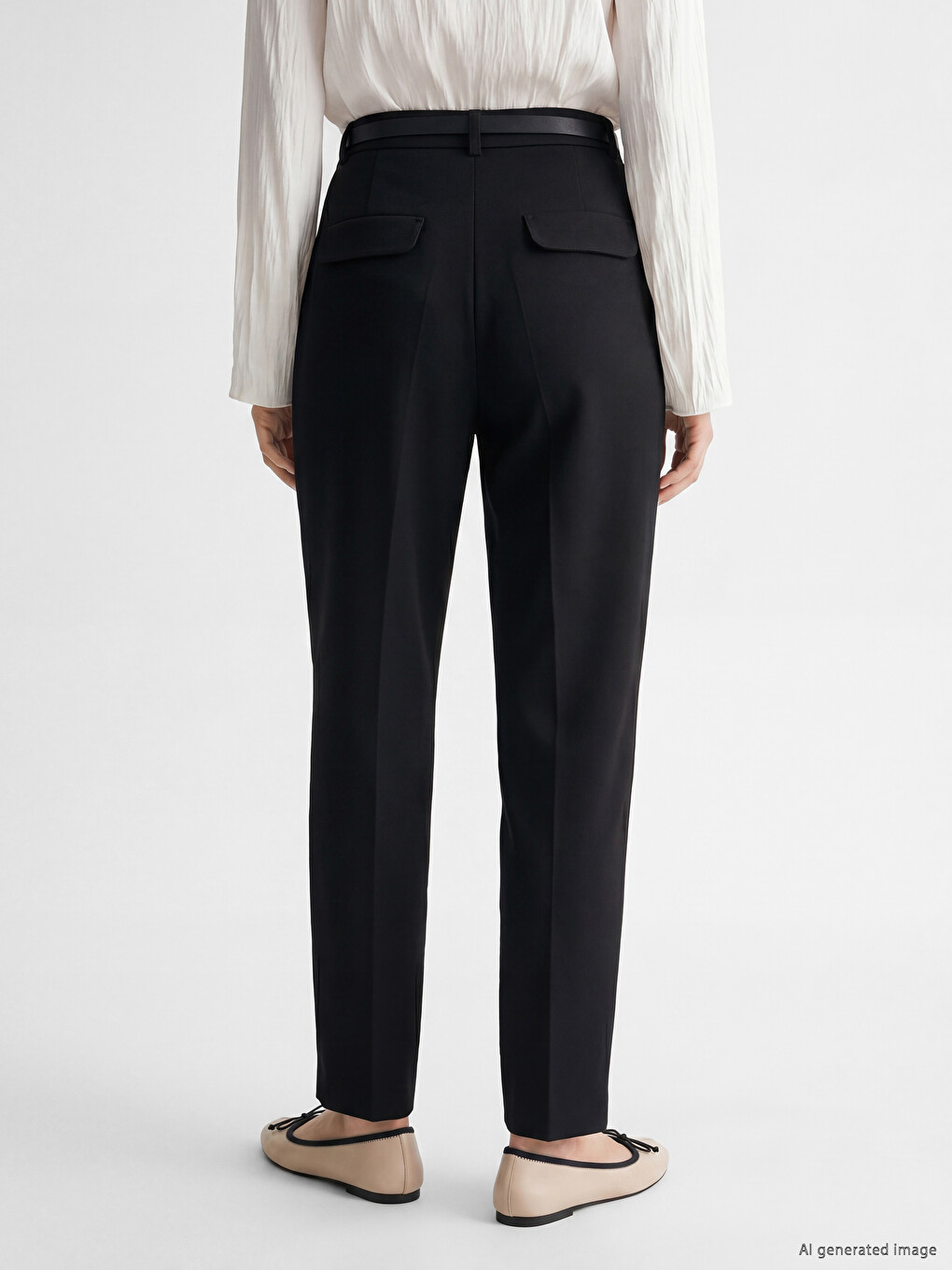 Pantalon Tailleur Plissé Cigarette Ceinturé Femme-3