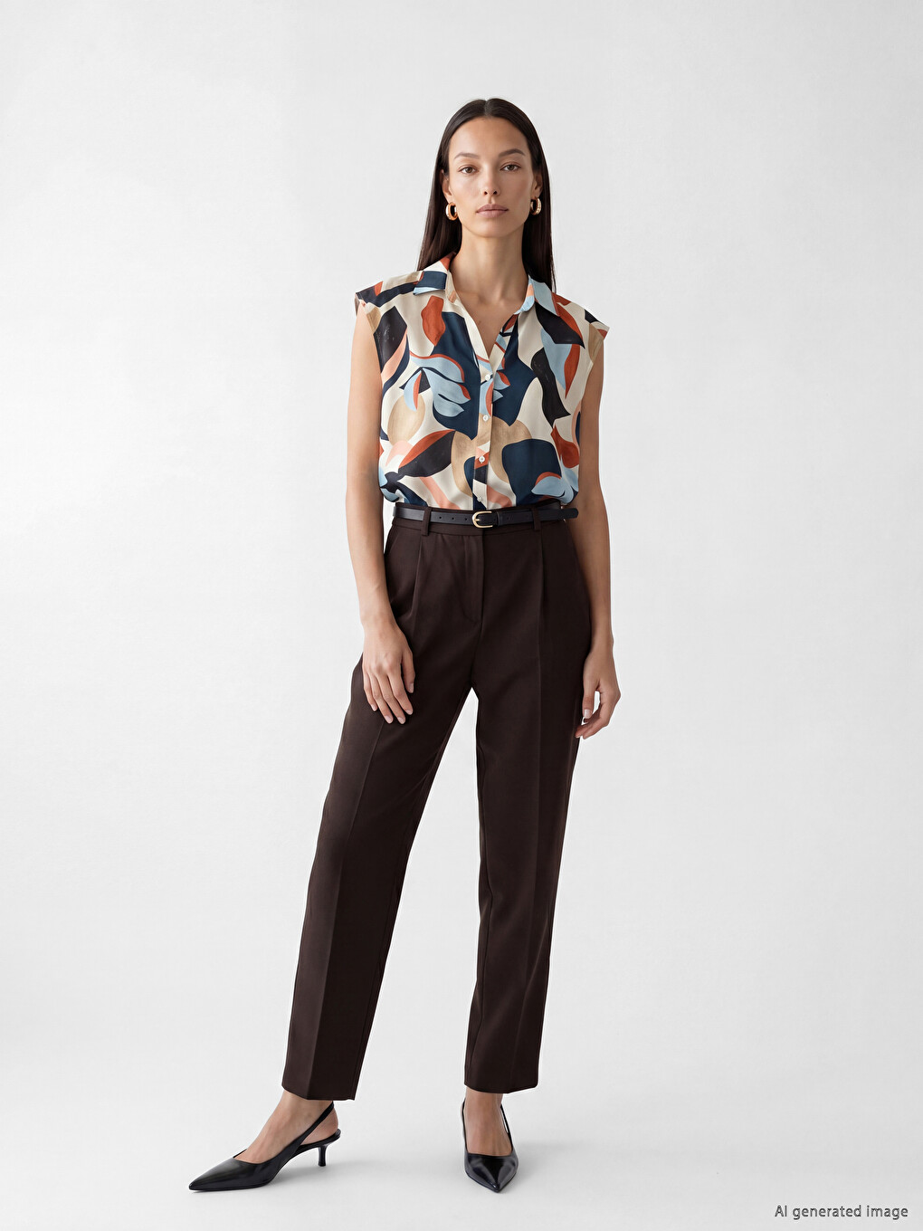 Kemerli Cigarette Kadın Pileli Kumaş Pantolon