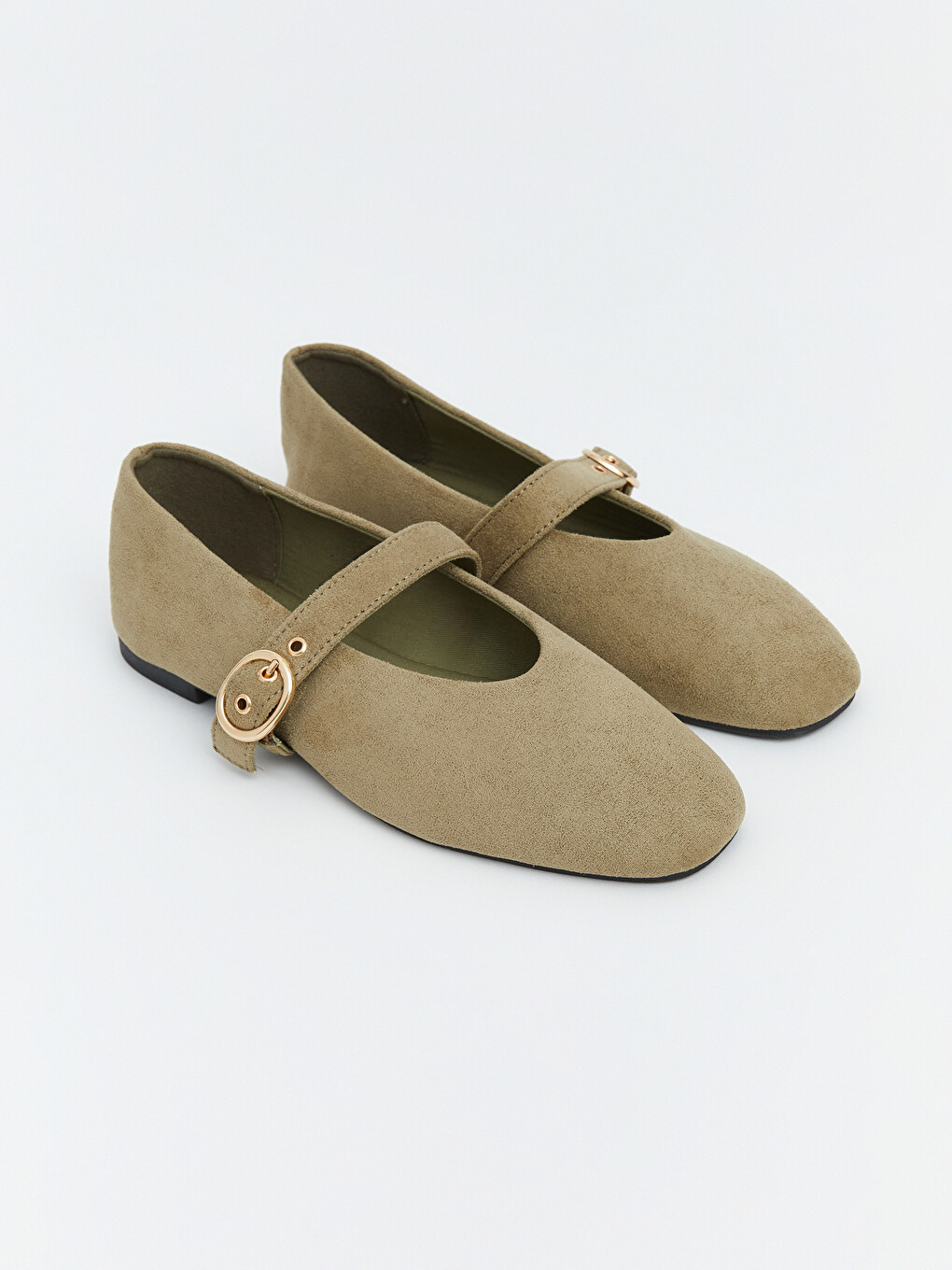 Square Toe Buckle Detailed Women's Ballet Flats