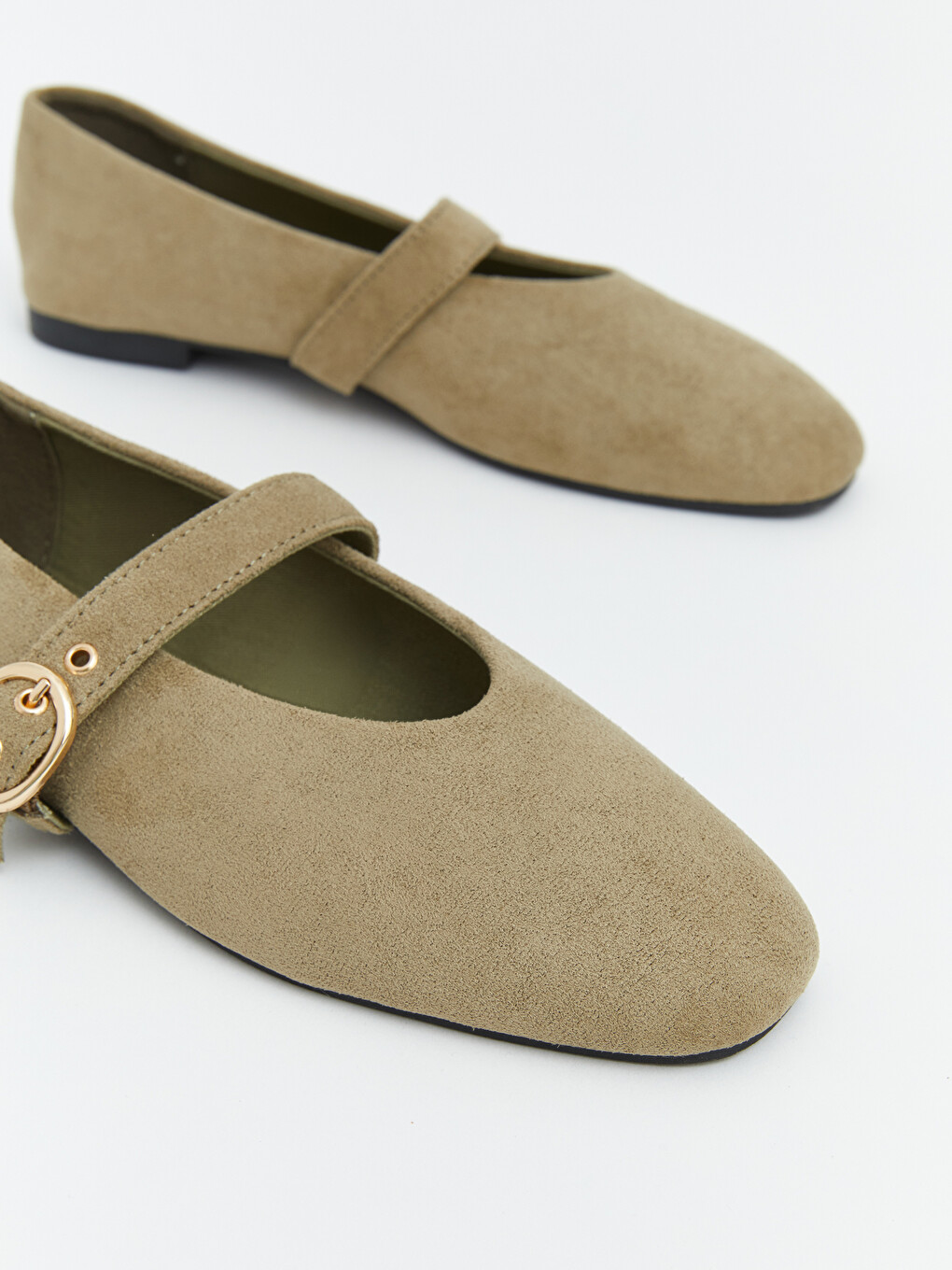 Square Toe Buckle Detailed Women's Ballet Flats-2