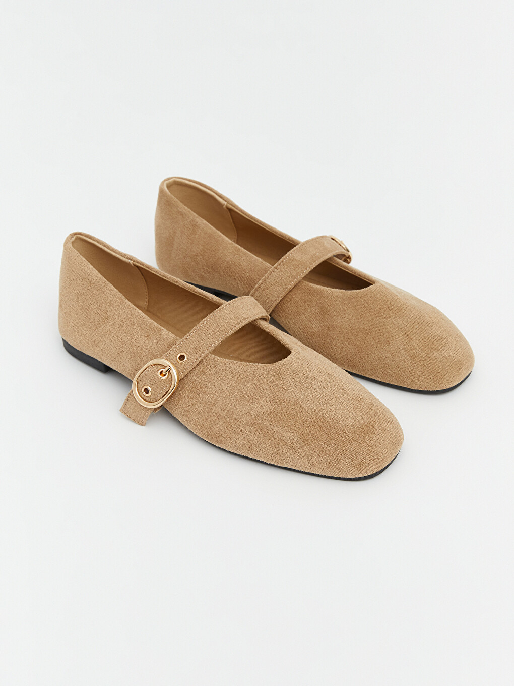 Square Toe Buckle Detailed Women's Ballet Flats