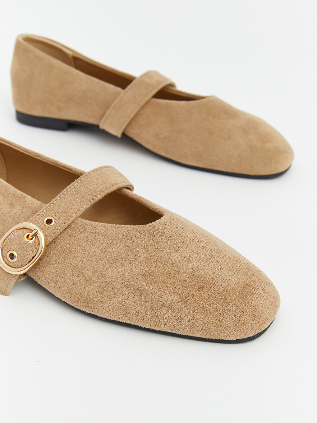 Square Toe Buckle Detailed Women's Ballet Flats-2