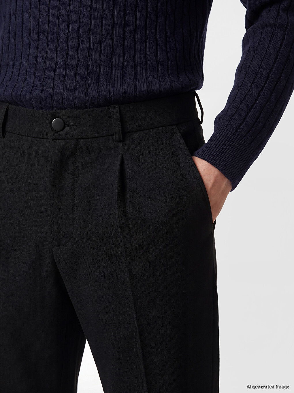 Siyah Regular Fit Erkek Pileli Pantolon-2