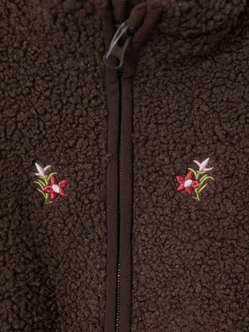 Grandad Collar Embroidered Girls' Plush Coat-3