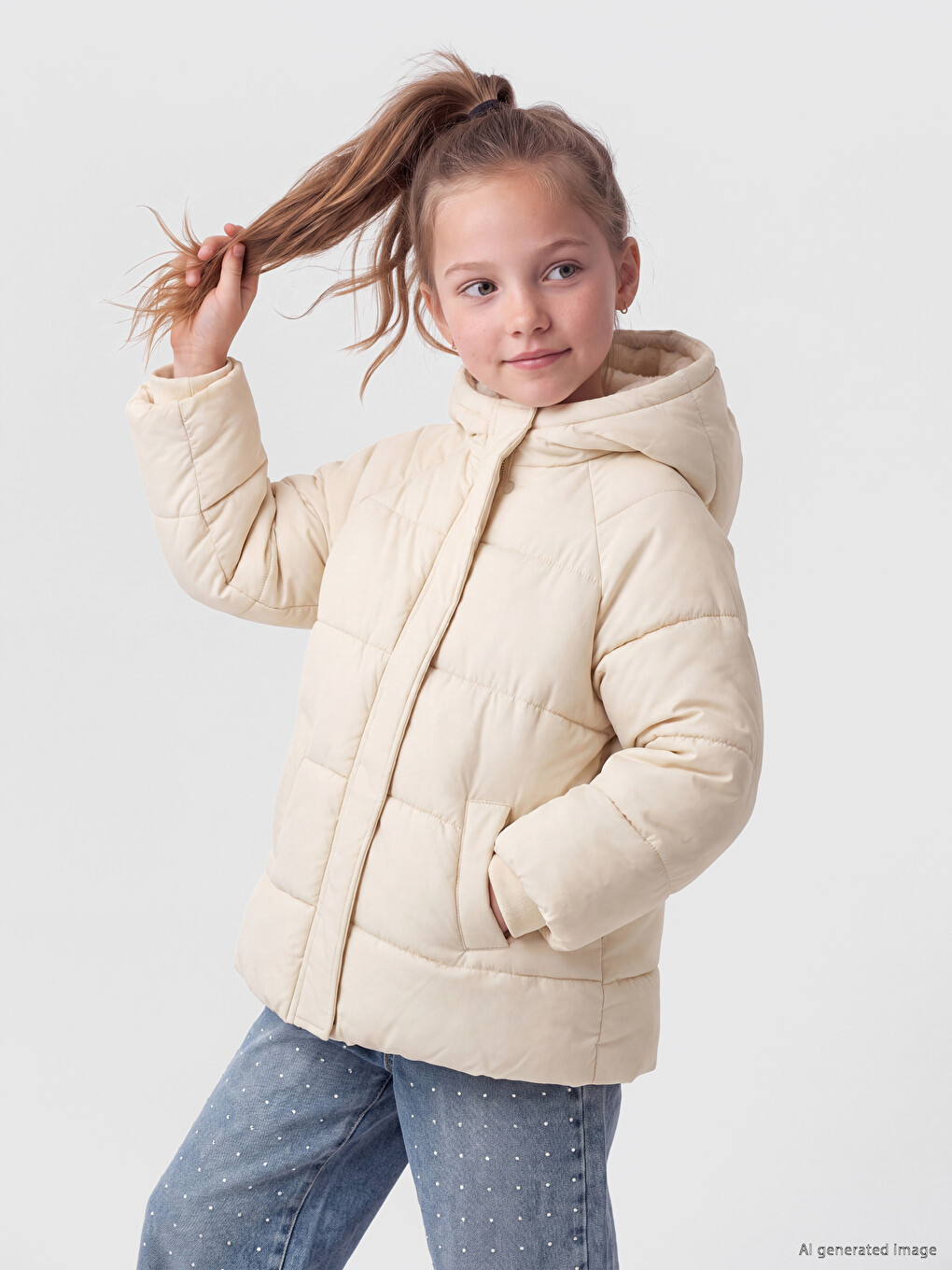 Sarı Regular Fit Kapüşonlu Kız Çocuk Şişme Mont