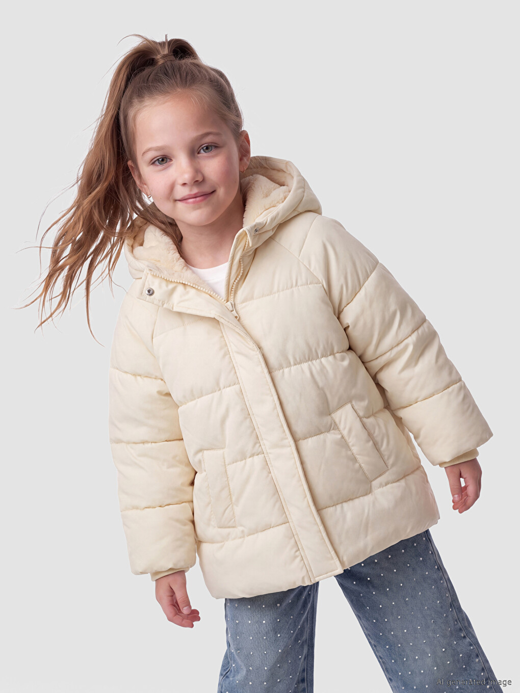 Sarı Regular Fit Kapüşonlu Kız Çocuk Şişme Mont-1