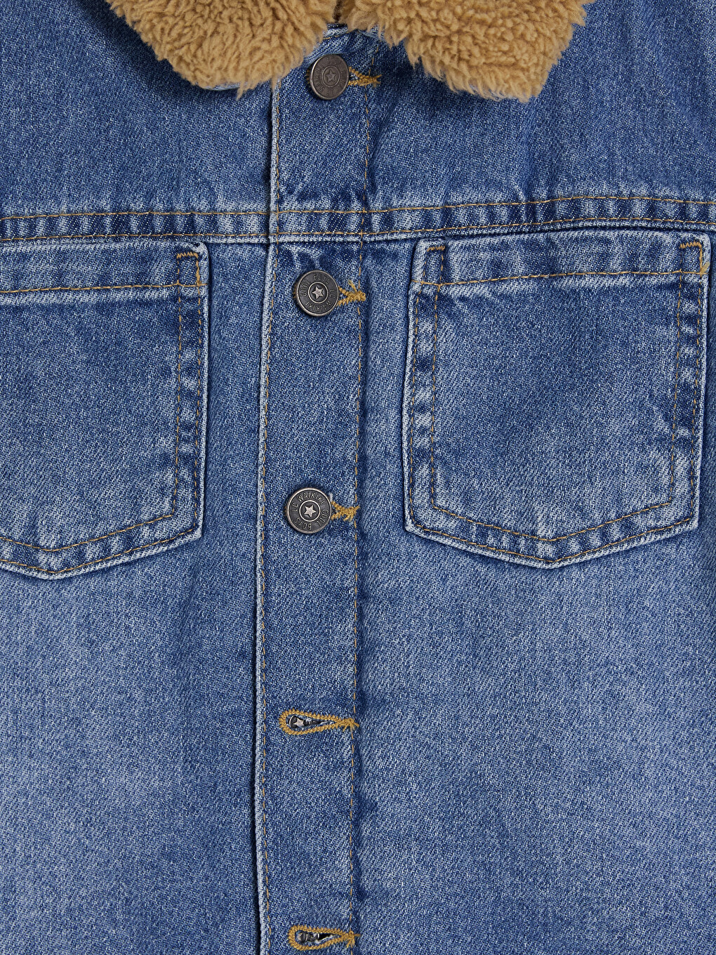 İndigo Kürk Yaka Polar Astarlı Erkek Çocuk Jean Ceket-2