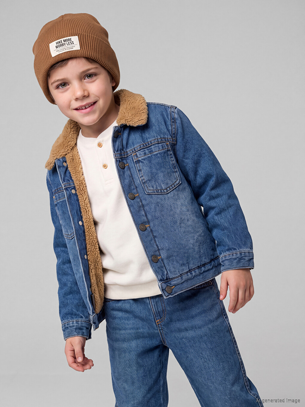  Fur Collar Fleece Lined Boys' Jean Jacket