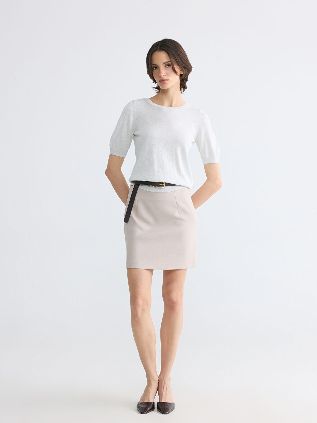 Gri Bisiklet Yaka Kadın Triko Kazak-1