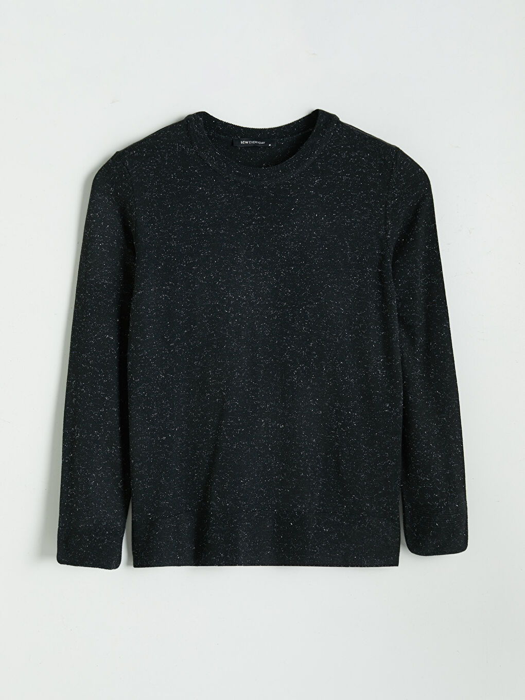 Siyah Bisiklet Yaka Simli Kadın Triko Kazak