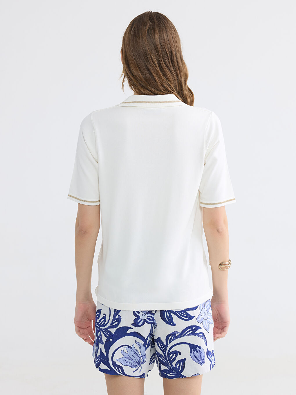 Beyaz Polo Yaka Kadın Triko Kazak-3