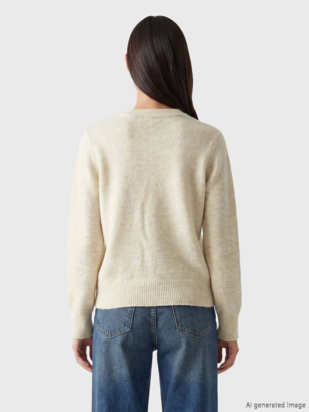 Bej Bisiklet Yaka Kadın Triko Hırka-3