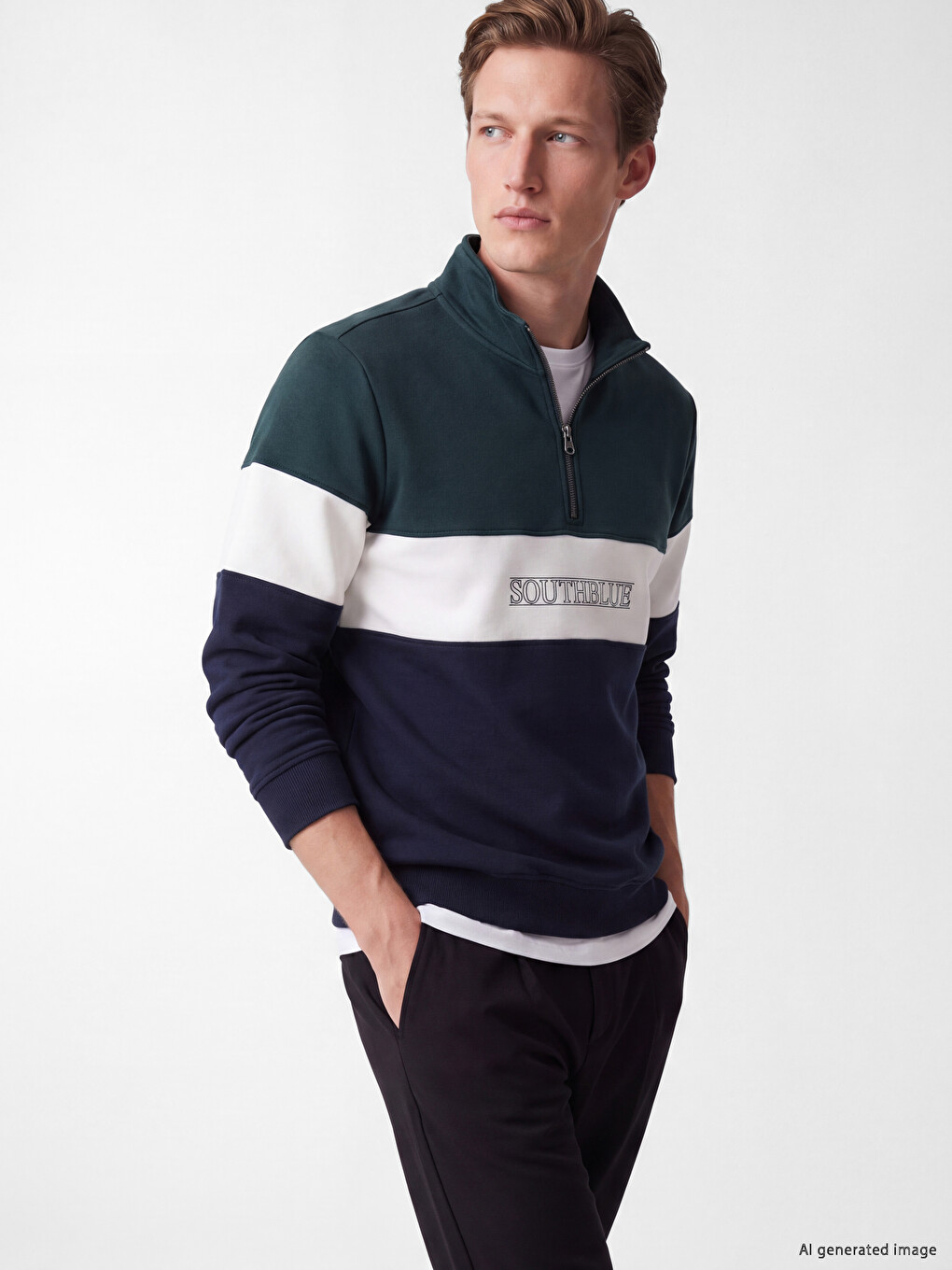 Mock Neck Color Block Men's Sweatshirt