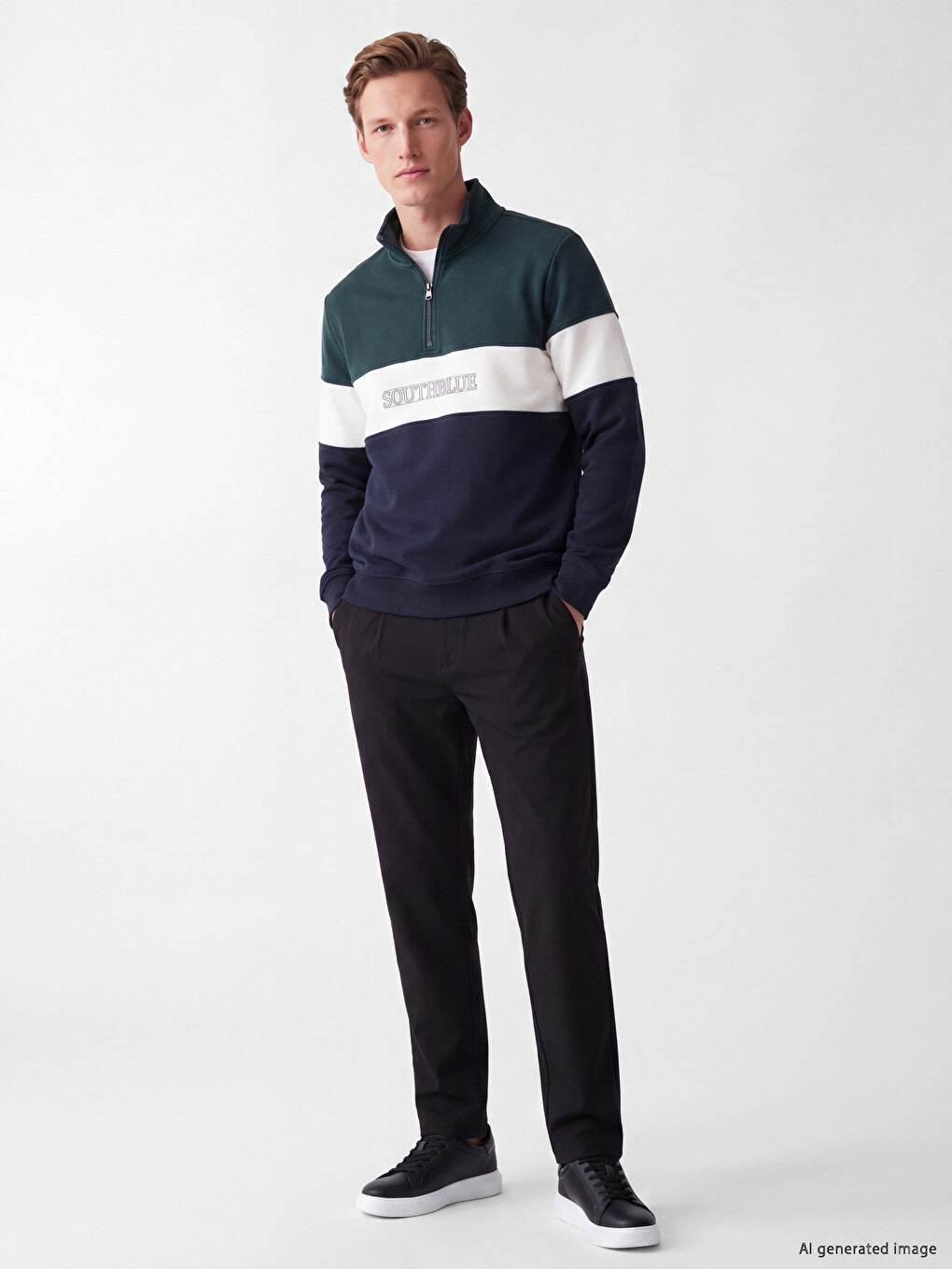 Mock Neck Color Block Men's Sweatshirt-1