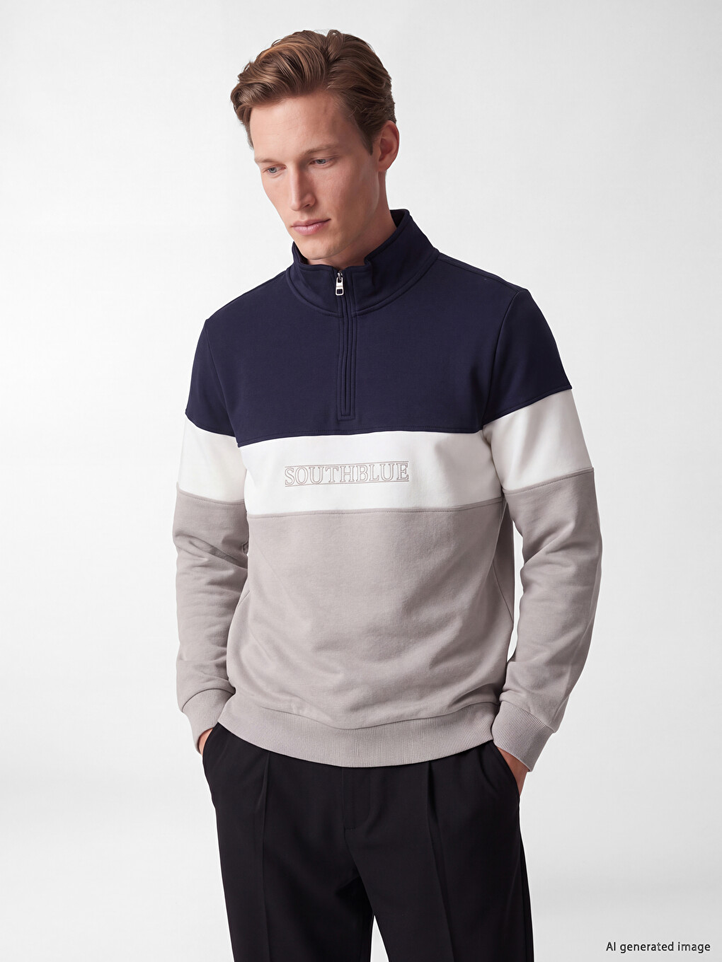Mock Neck Color Block Men's Sweatshirt