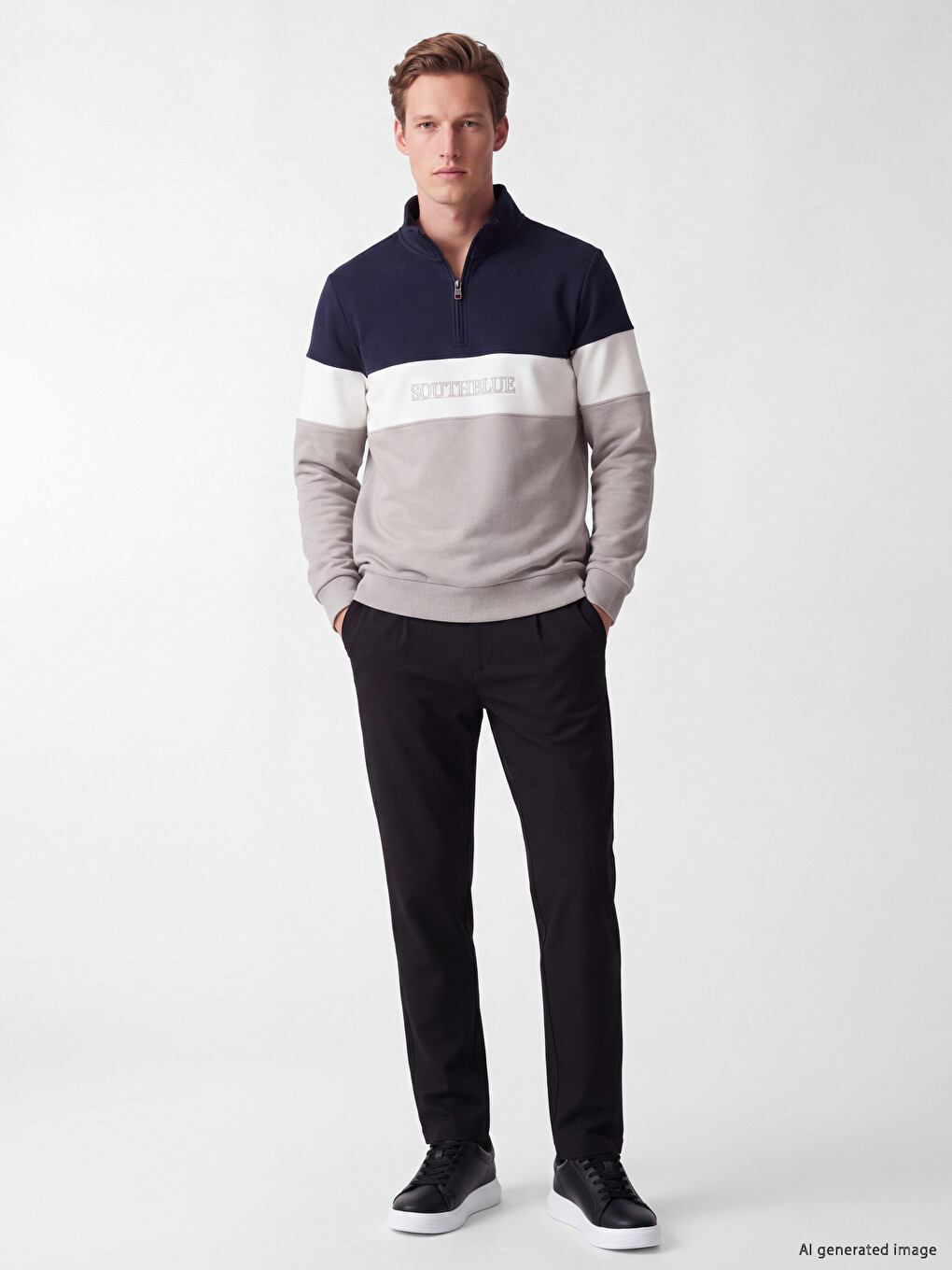 Mock Neck Color Block Men's Sweatshirt-1