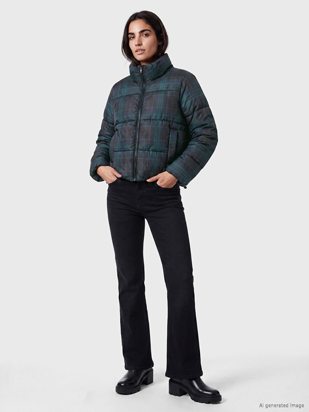 Woman Navy Puffer Coat-1