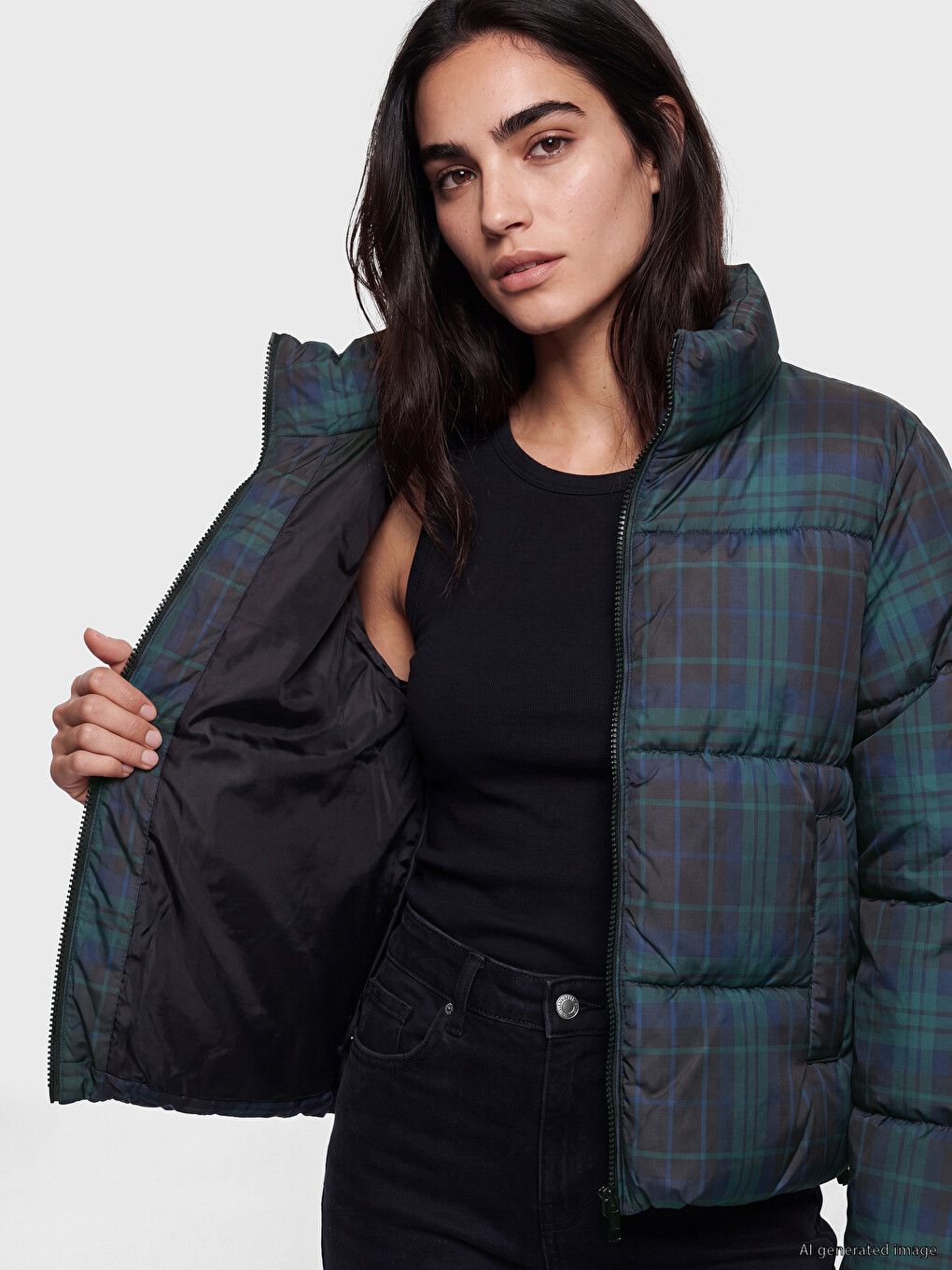 Woman Navy Puffer Coat-3