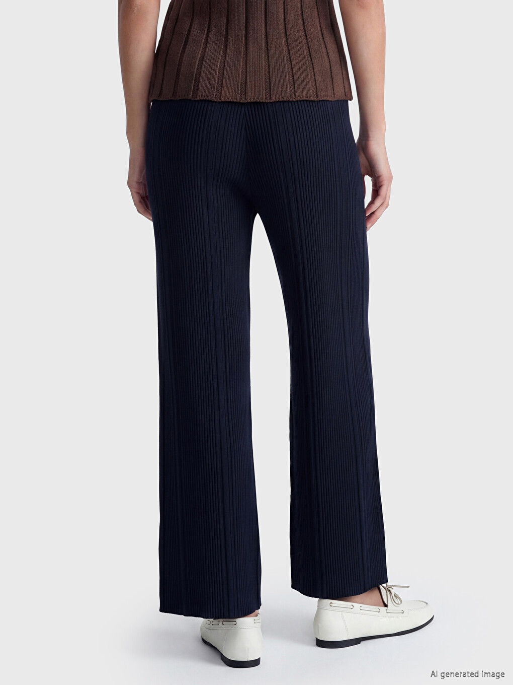 Lacivert Beli Lastikli Kadın Triko Pantolon-2