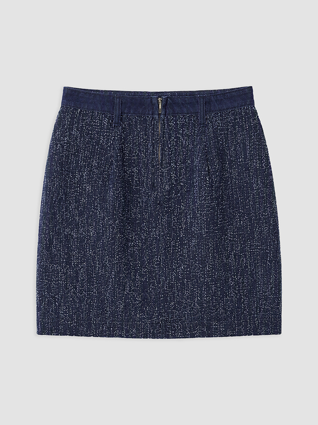 İndigo Fermuarlı Mini Jean Etek-1