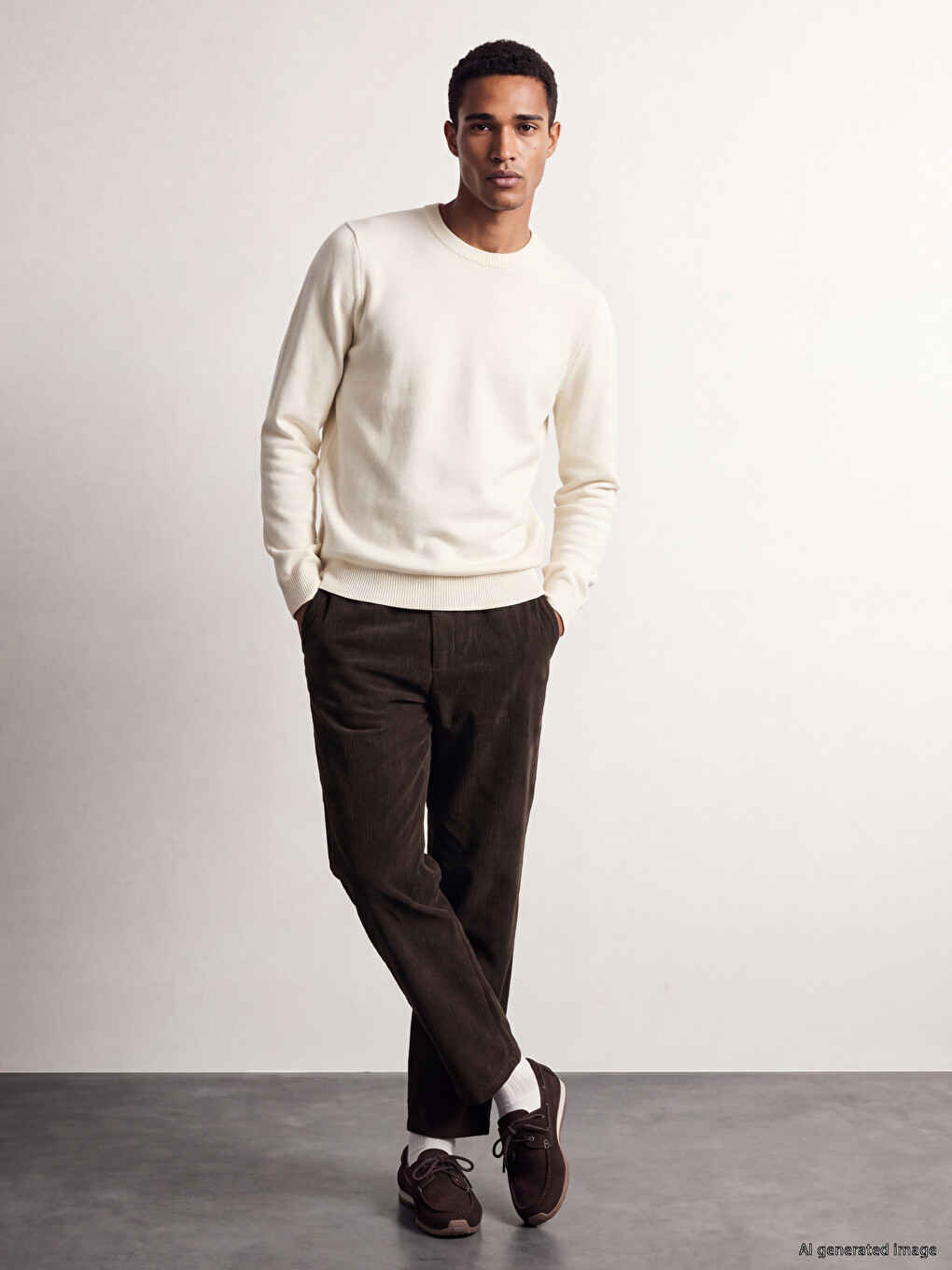 Ekru Regular Fit Erkek Triko Kazak-1