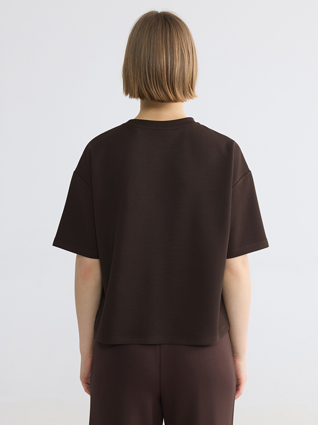 Femër Ngjyre Kafe T-shirt-3