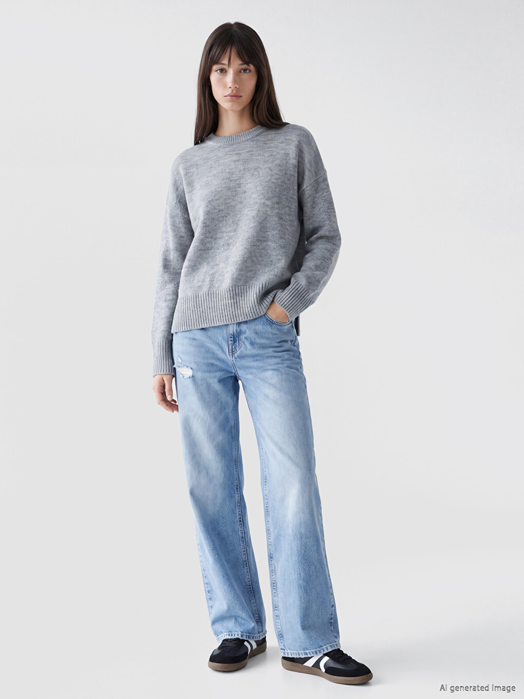 Pull-over En Tricot Pour Femme À Col Rond Surdimensionné-1
